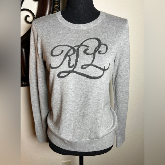 Ralph Lauren Women’s Heather Gray Monogram Crewneck Lightweight Sweater Jumper - Picture 3 of 14